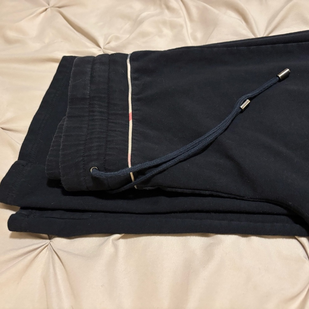 Burberry Black w/ Plaid Stripe Drawstring Wide Leg Cotton Sweatpants Size Med - Picture 7 of 8
